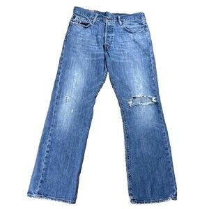 Vtg Abercrombie & Fitch Bootcut Jeans Mens 32x31 Blue Distressed Button Fly Y2K